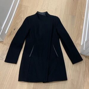 Wool coat w faux leather accents